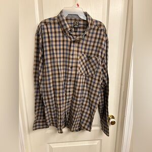 Noble Outfitters Men's Blue and Tan Plaid Button-Up Shirt